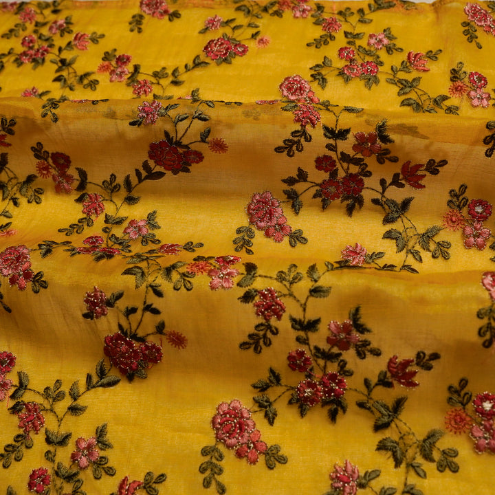Wardiya Jaal on Gold Tissue Embroidered Fabric
