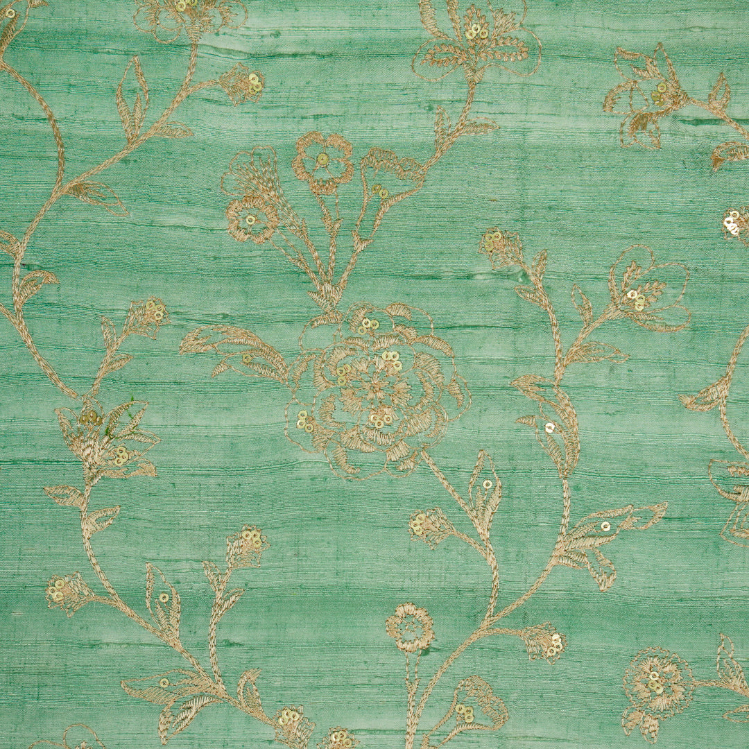 Taraash Jaal on Aqua Raw Silk Embroidered Fabric