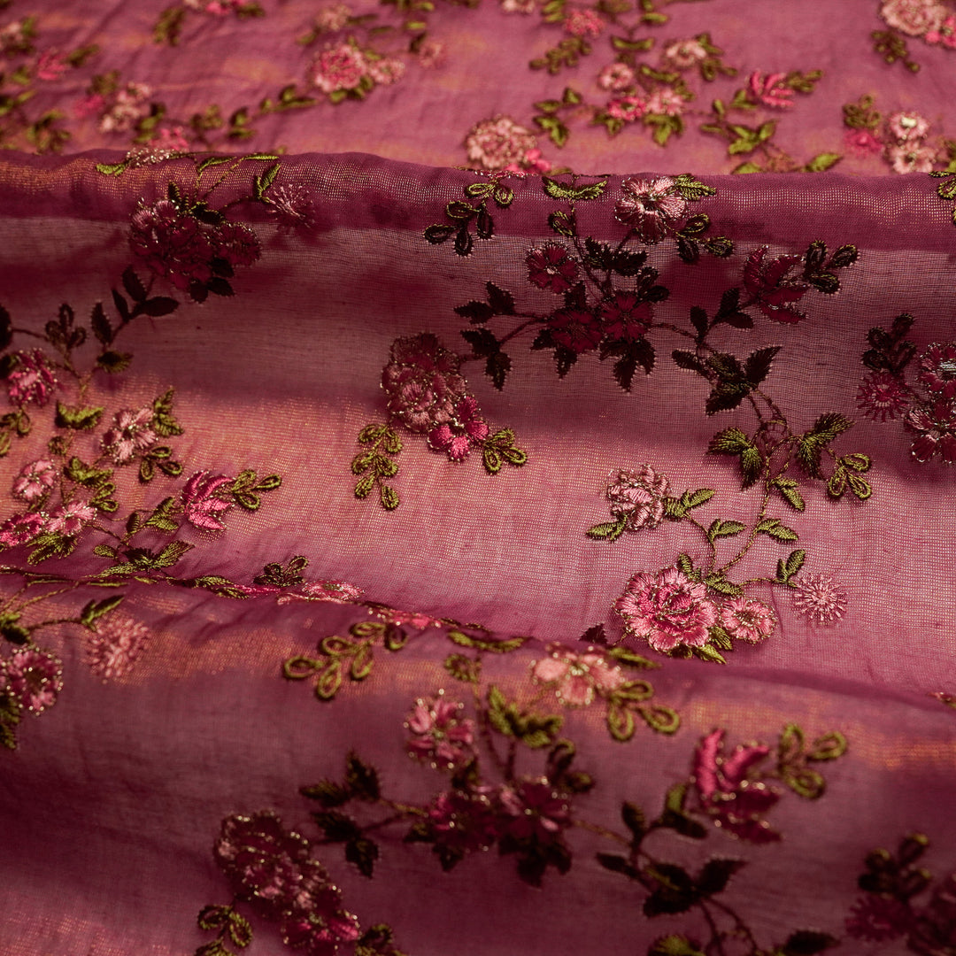 Wardiya Jaal on Fuxia Tissue Embroidered Fabric