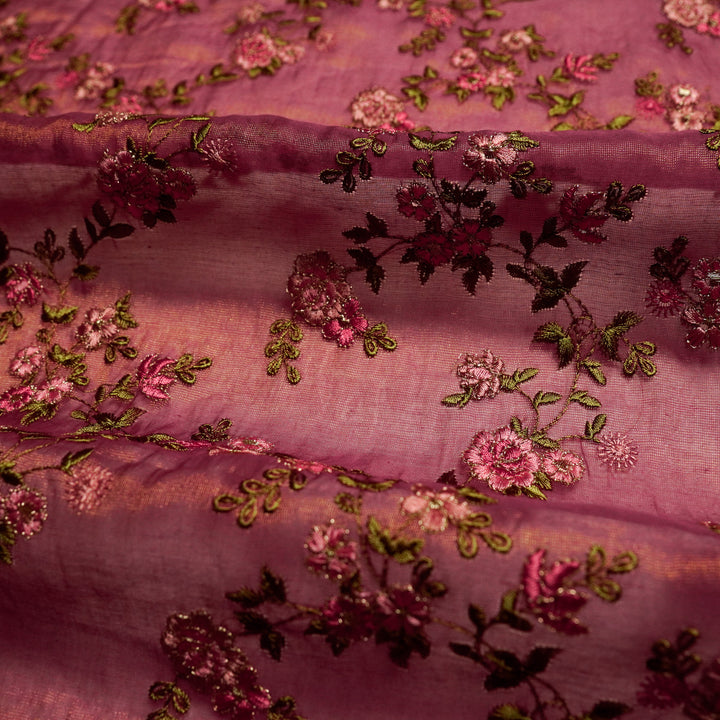 Wardiya Jaal on Fuxia Tissue Embroidered Fabric