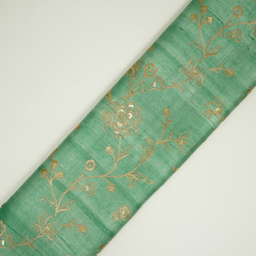 Taraash Jaal on Aqua Raw Silk Embroidered Fabric