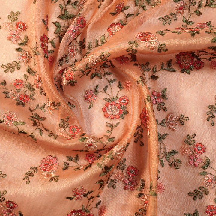 Wardiya Jaal on Peach Tissue Embroidered Fabric