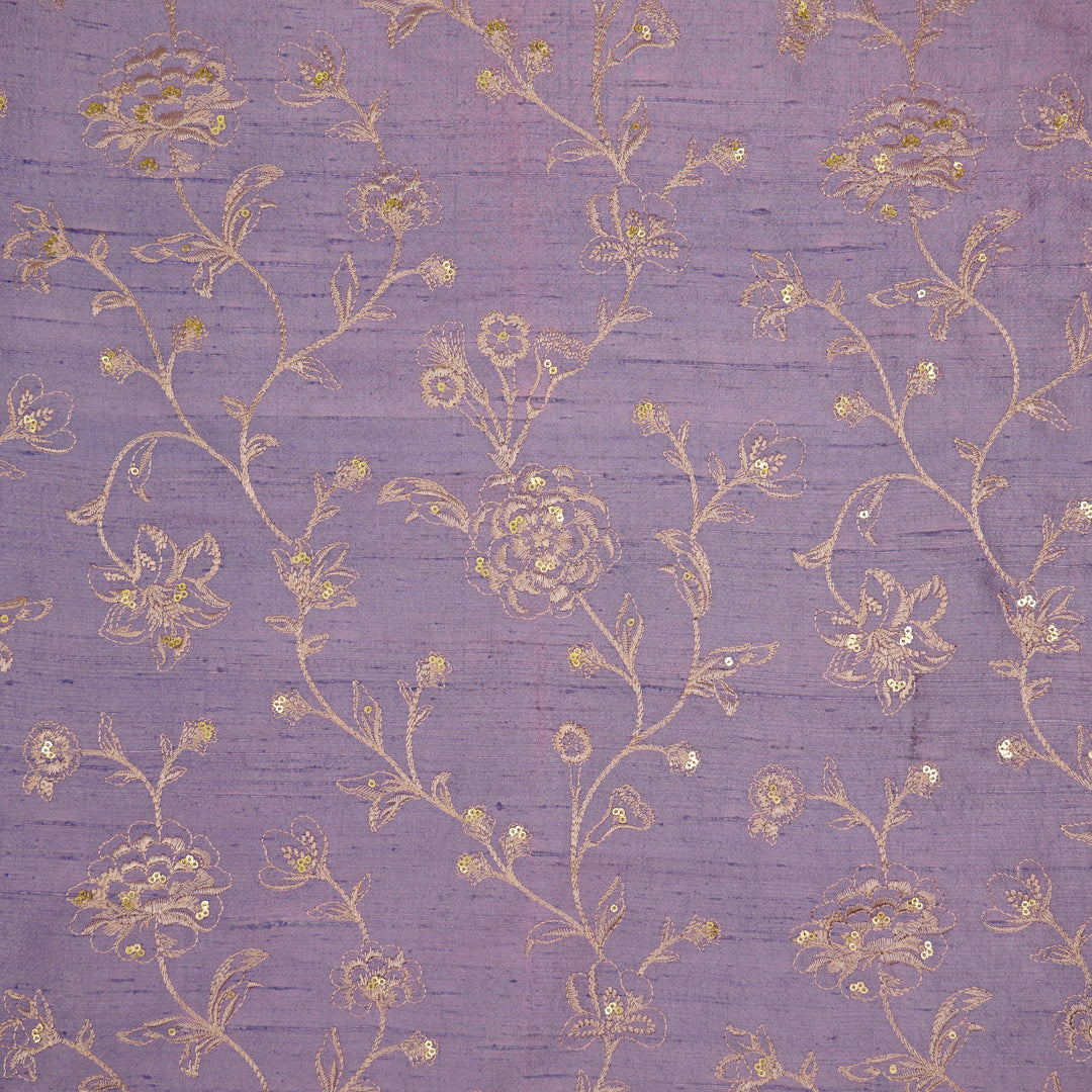 Taraash Jaal on Mauve Raw Silk Embroidered Fabric