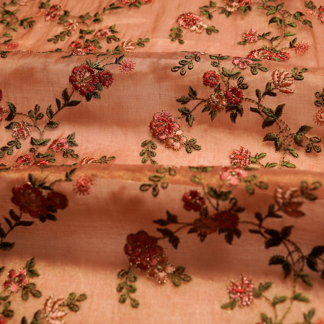 Wardiya Jaal on Peach Tissue Embroidered Fabric