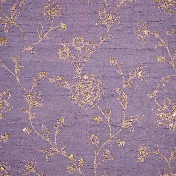 Taraash Jaal on Mauve Raw Silk Embroidered Fabric