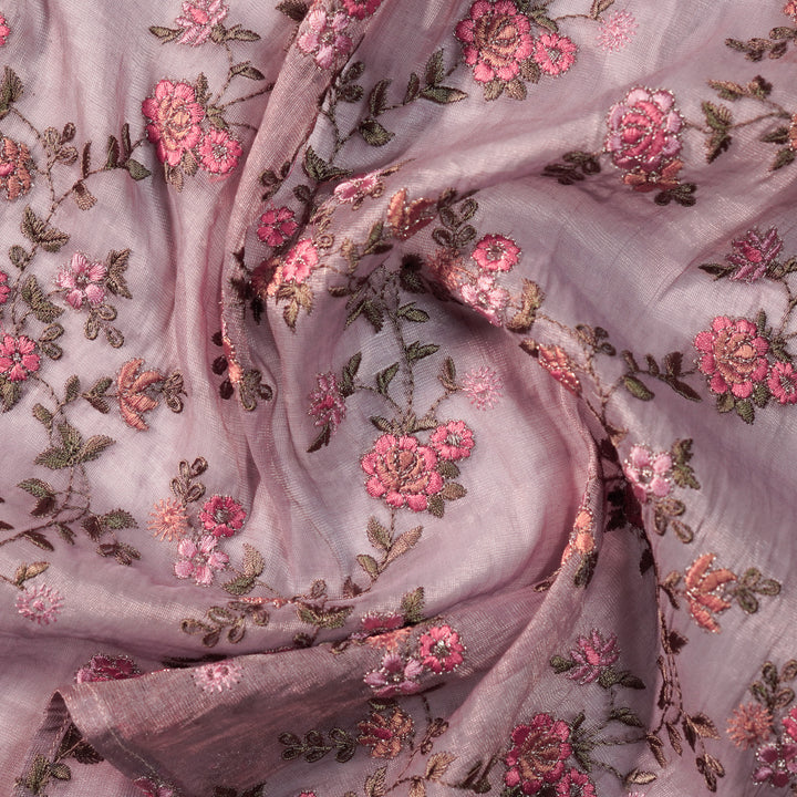 Wardiya Jaal on Mauve Tissue Embroidered Fabric