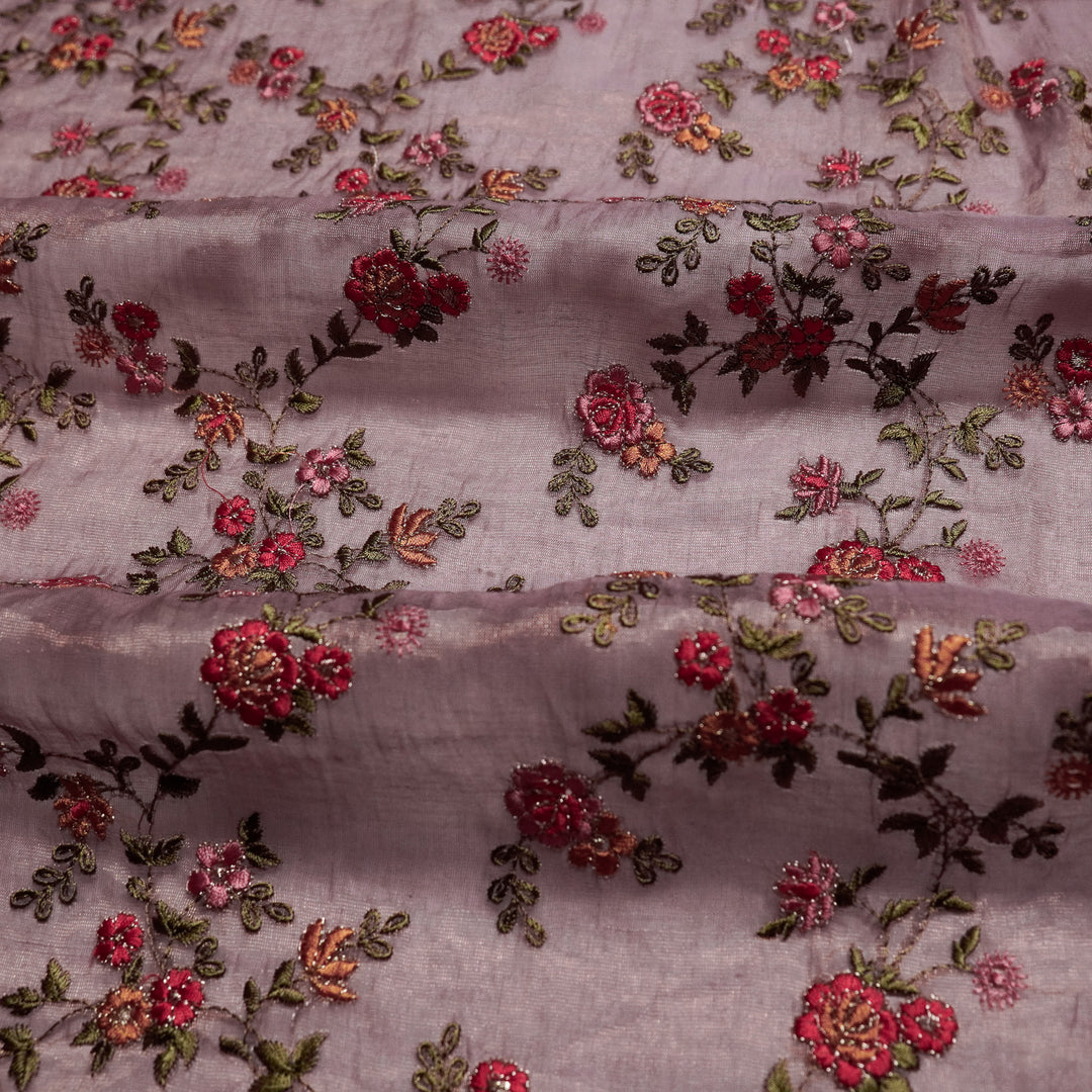 Wardiya Jaal on Mauve Tissue Embroidered Fabric