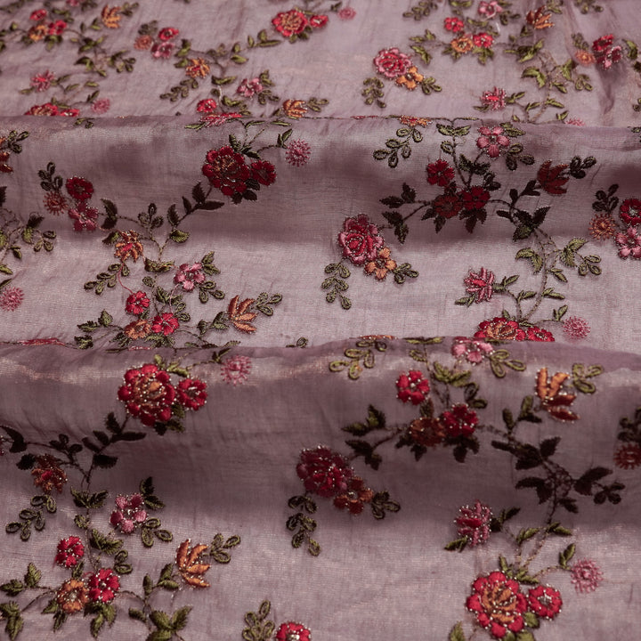 Wardiya Jaal on Mauve Tissue Embroidered Fabric