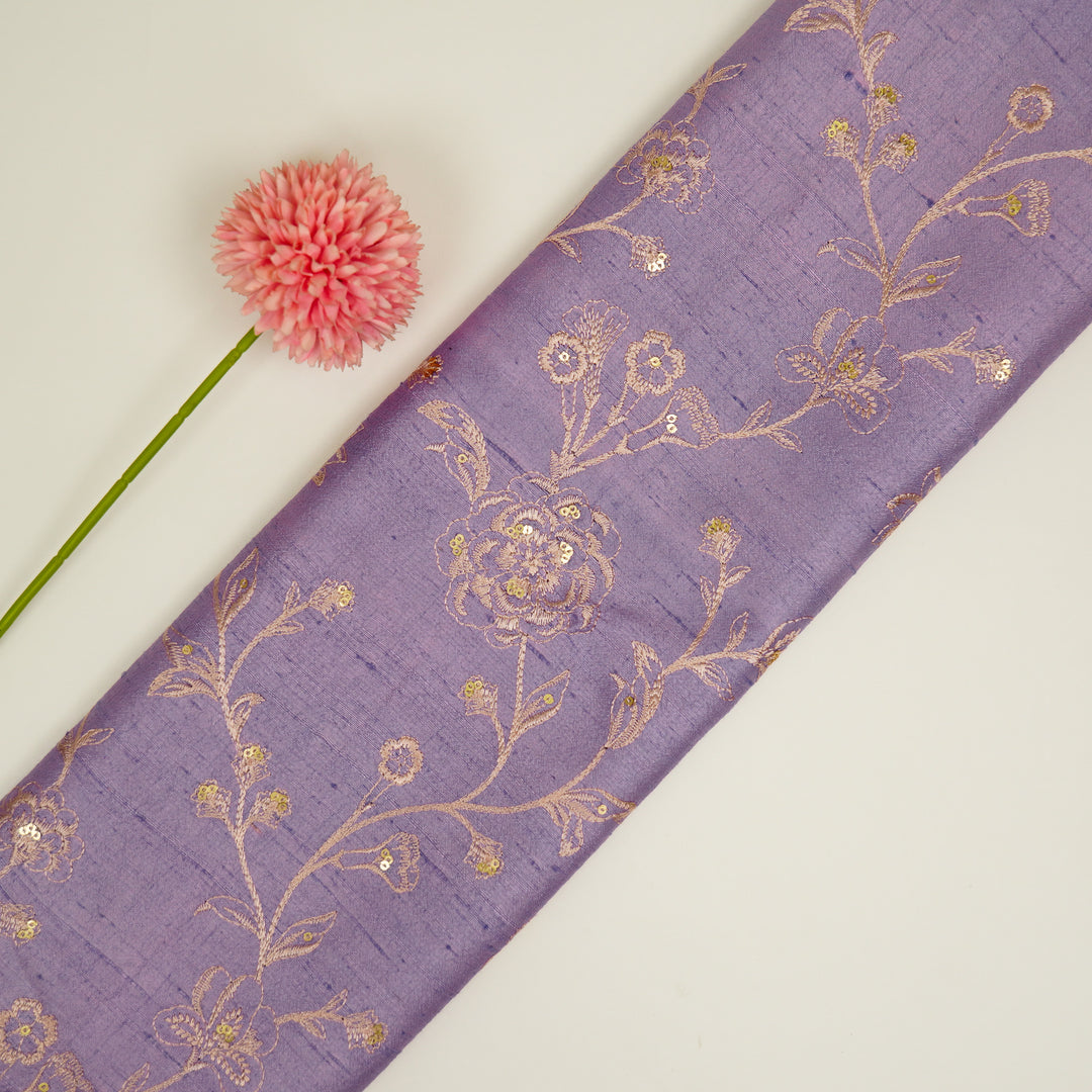 Taraash Jaal on Mauve Raw Silk Embroidered Fabric