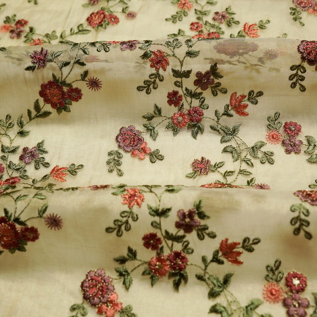 Wardiya Jaal on Natural Tissue Embroidered Fabric