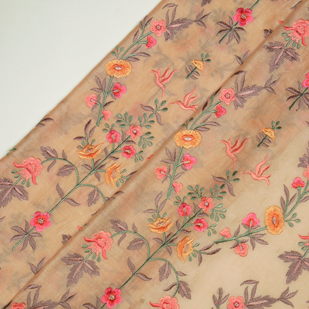 Pragya Jaal on Peach Silk Chanderi Embroidered Fabric