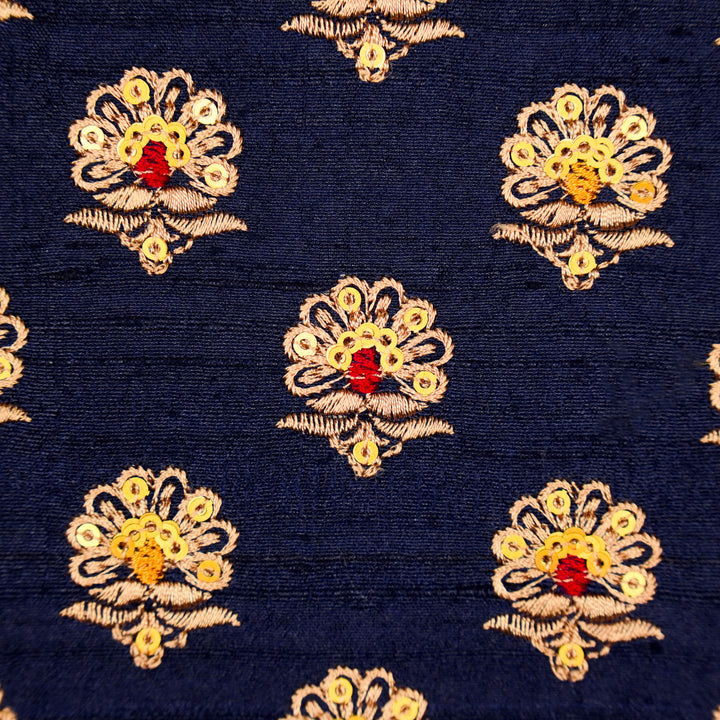 Muneer Buti on Navy Blue  Raw Silk Embroidered Fabric