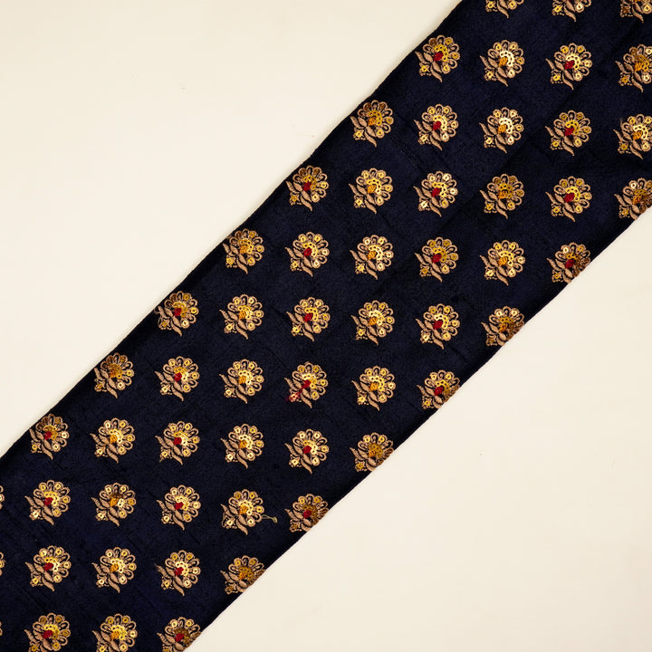 Muneer Buti on Navy Blue  Raw Silk Embroidered Fabric