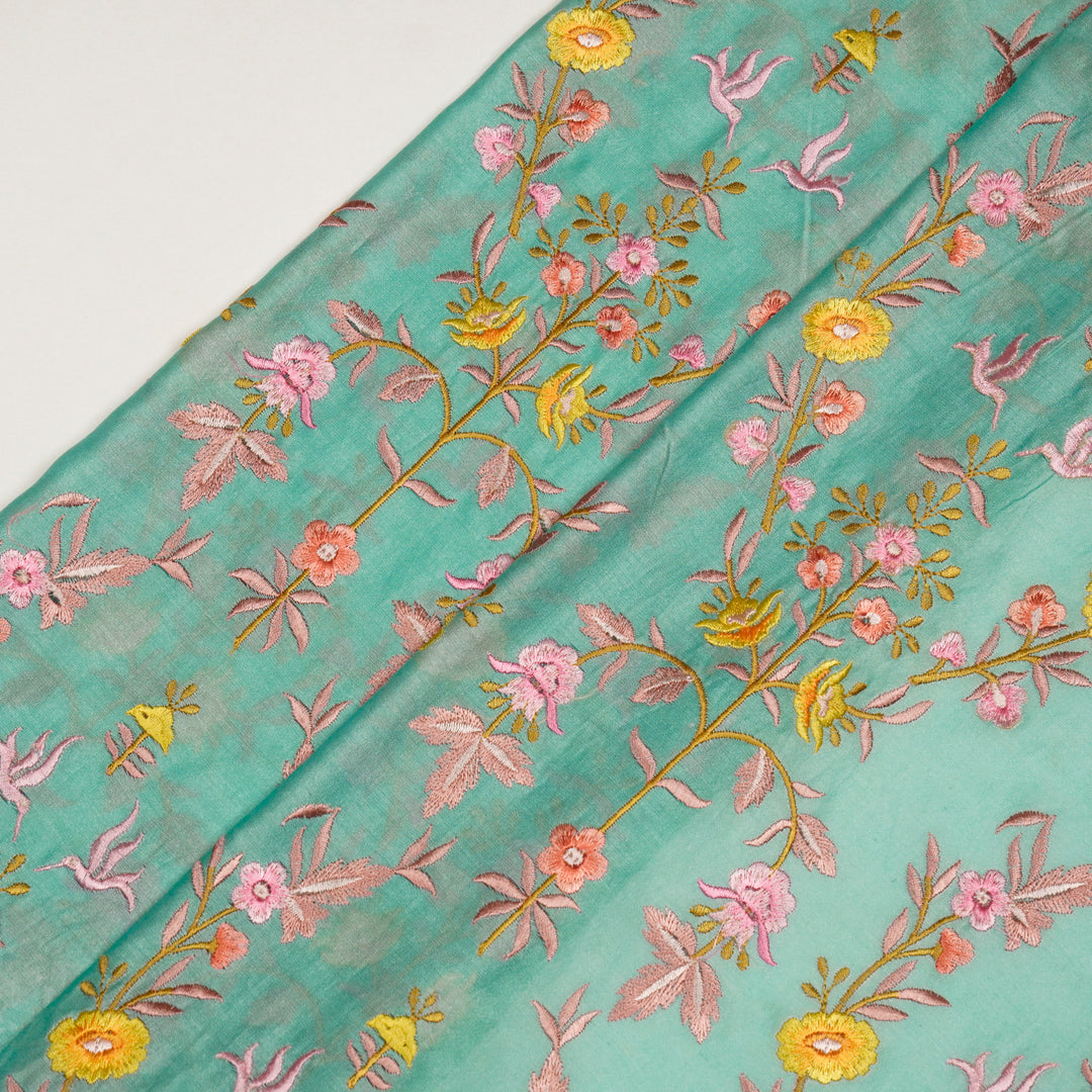 Pragya Jaal on Turquoise Silk Chanderi Embroidered Fabric