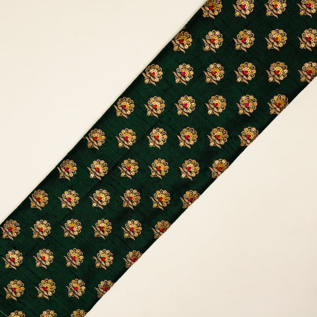 Muneer Buti on Bottle Green  Raw Silk Embroidered Fabric