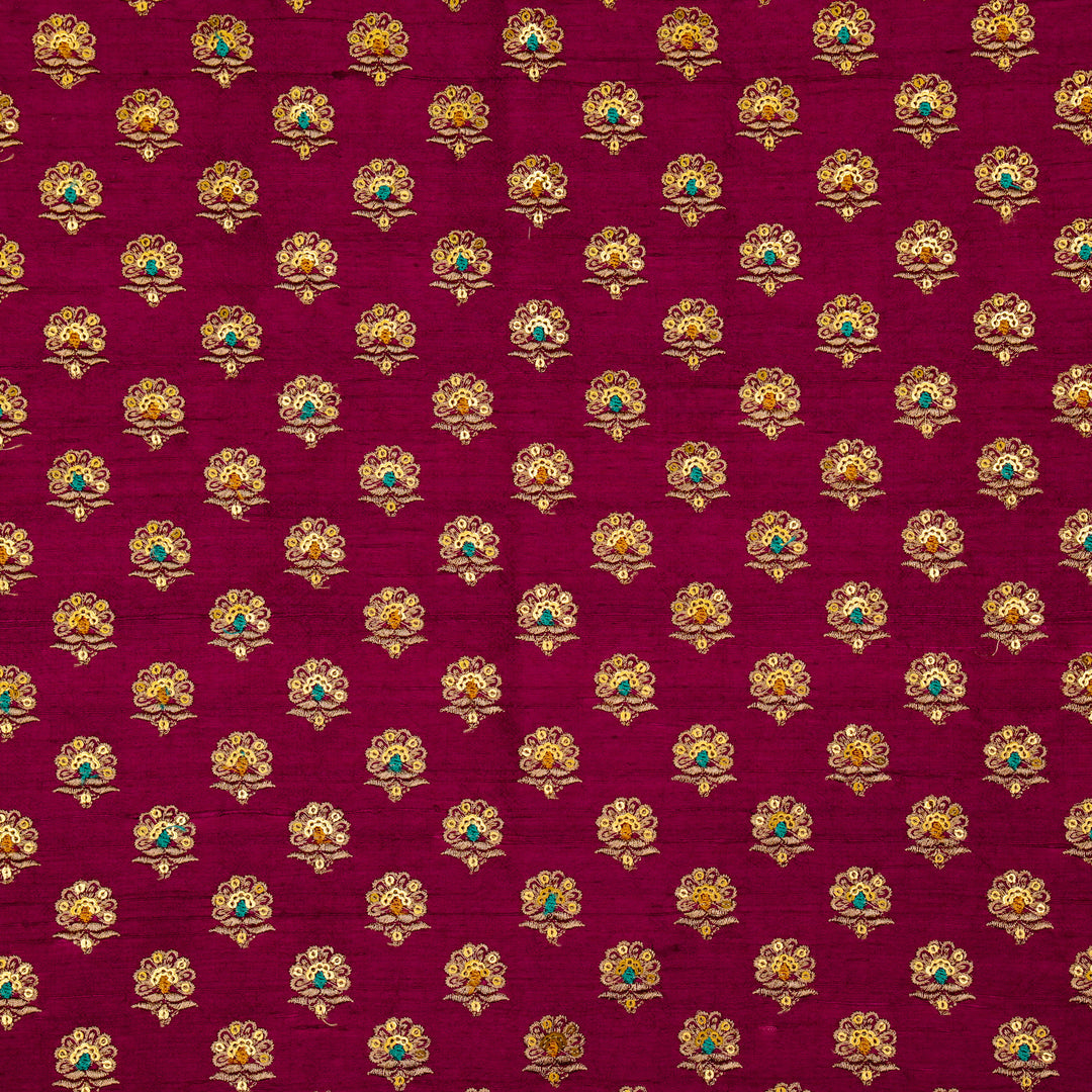 Muneer Buti on Magenta Raw Silk Embroidered Fabric