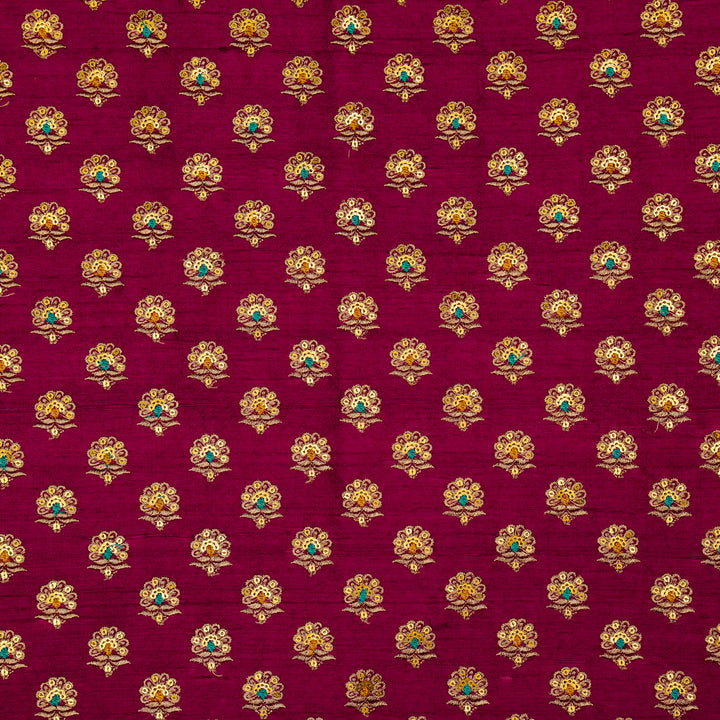 Muneer Buti on Magenta Raw Silk Embroidered Fabric