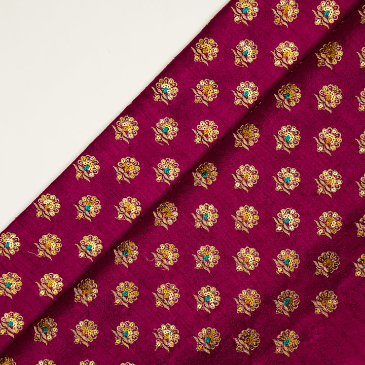 Muneer Buti on Magenta Raw Silk Embroidered Fabric