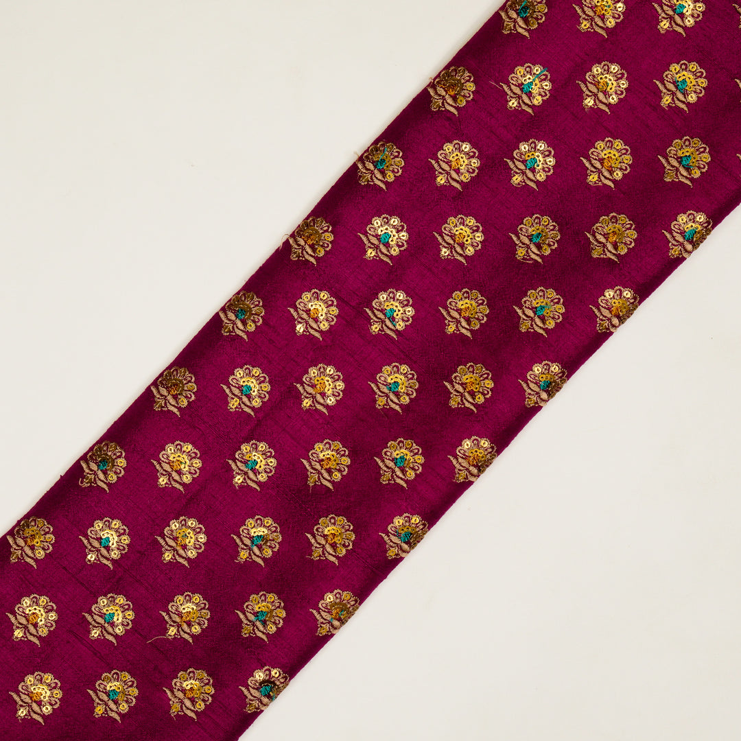 Muneer Buti on Magenta Raw Silk Embroidered Fabric