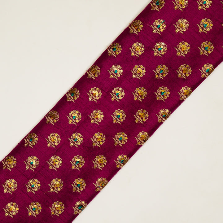 Muneer Buti on Magenta Raw Silk Embroidered Fabric