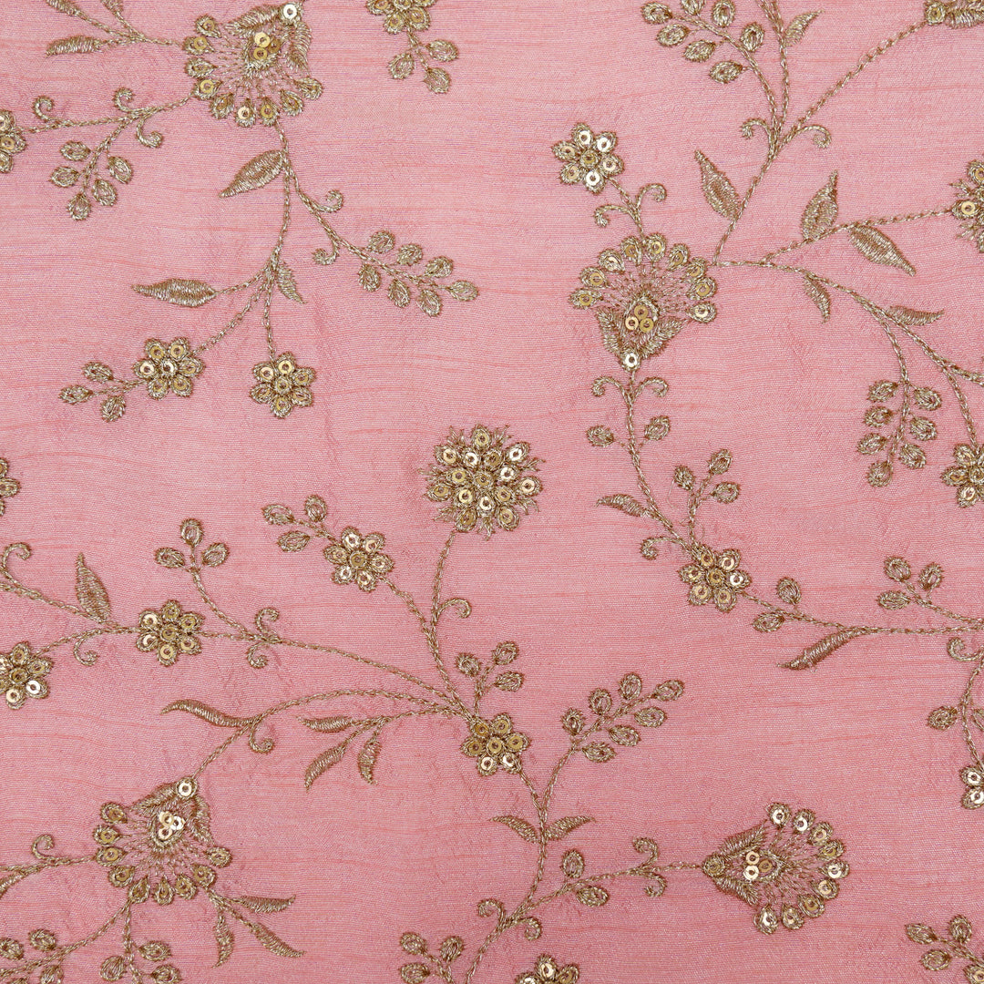 Floral Crown Jaal of Zari with Sequin Touch on Pink Semi Raw Silk