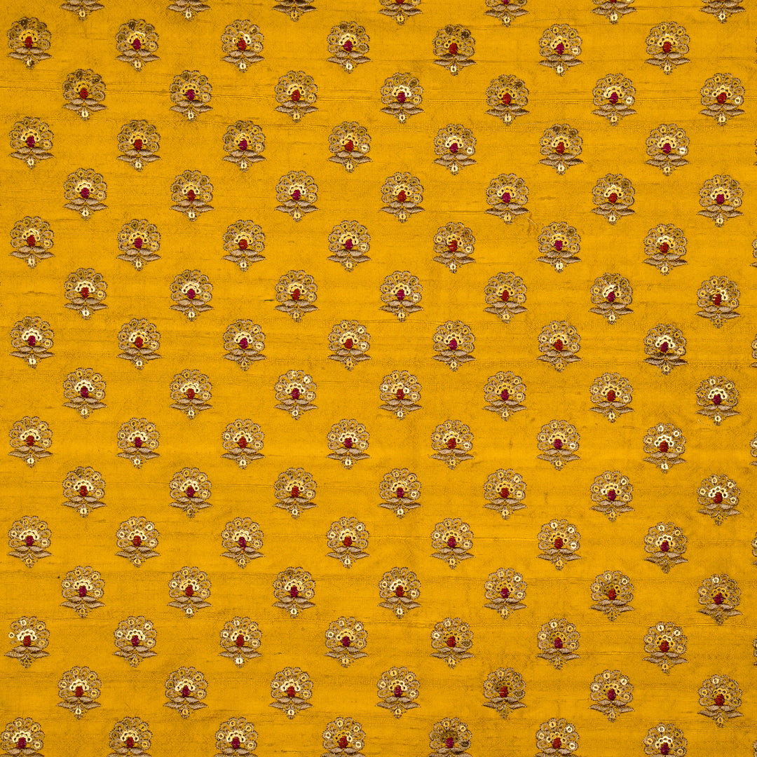 Muneer Buti on Gold Raw Silk Embroidered Fabric