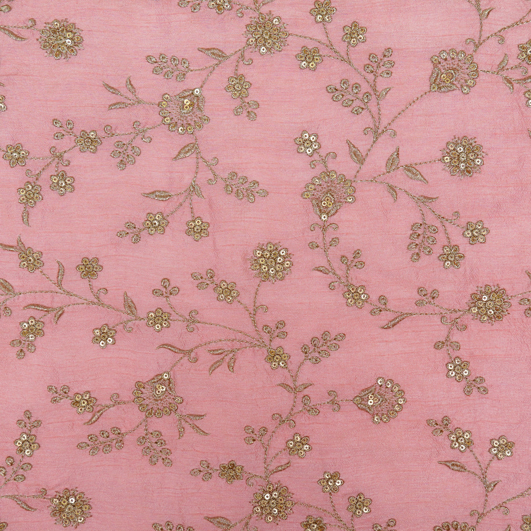 Floral Crown Jaal of Zari with Sequin Touch on Pink Semi Raw Silk