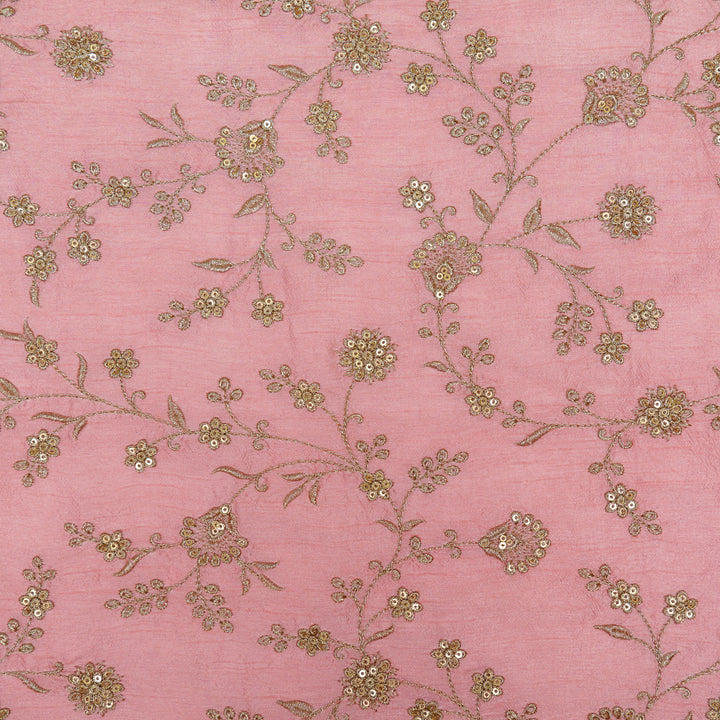 Floral Crown Jaal of Zari with Sequin Touch on Pink Semi Raw Silk