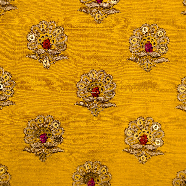 Muneer Buti on Gold Raw Silk Embroidered Fabric
