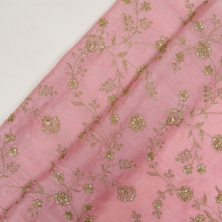 Floral Crown Jaal of Zari with Sequin Touch on Pink Semi Raw Silk