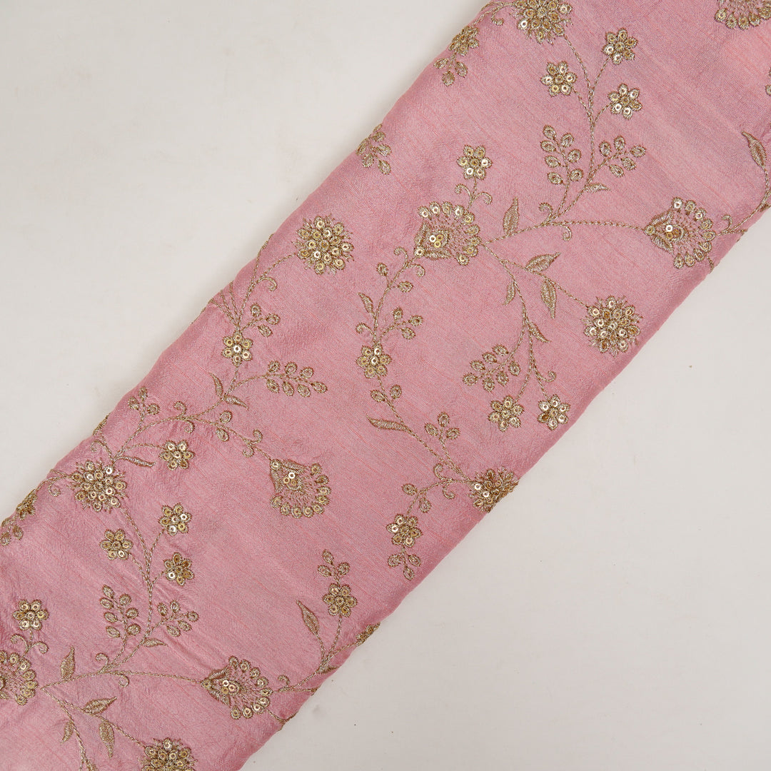 Floral Crown Jaal of Zari with Sequin Touch on Pink Semi Raw Silk