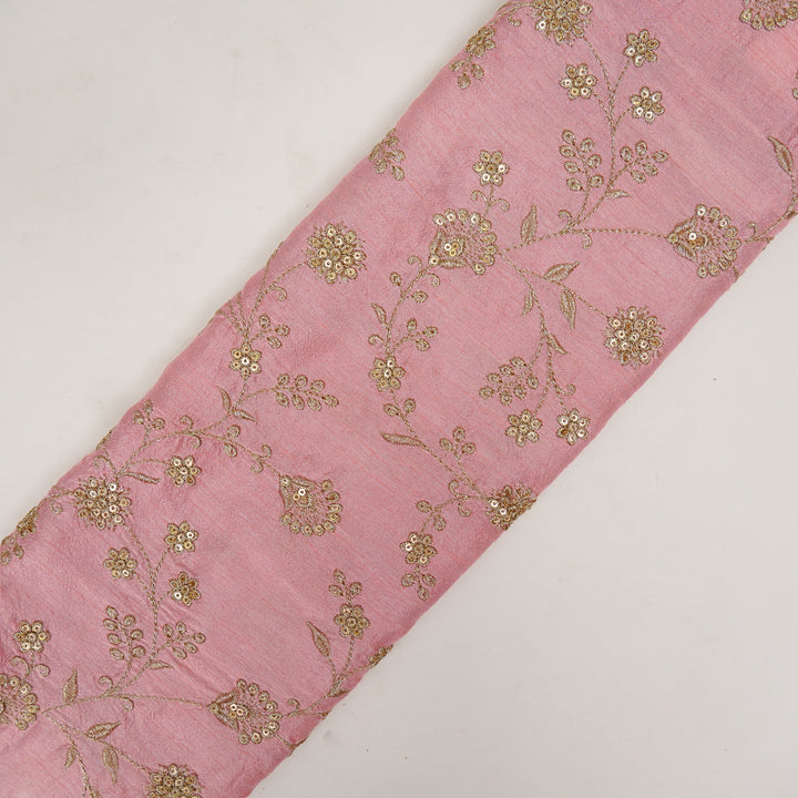 Floral Crown Jaal of Zari with Sequin Touch on Pink Semi Raw Silk