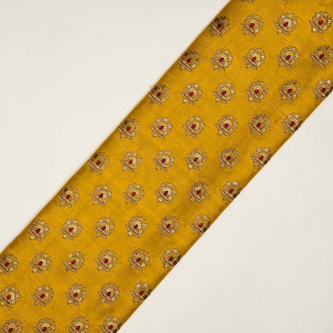 Muneer Buti on Gold Raw Silk Embroidered Fabric