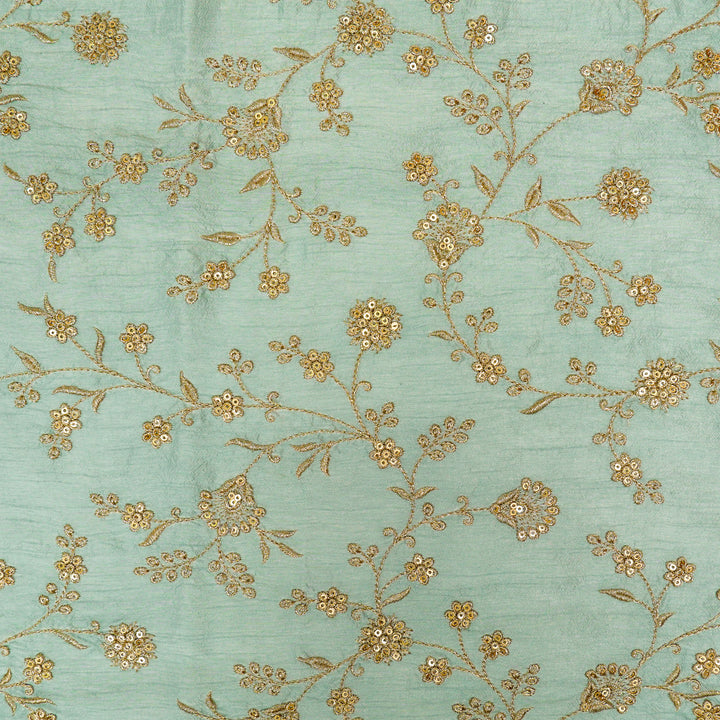 Floral Crown Jaal of Zari with Sequin Touch on Light Grey Semi Raw Silk