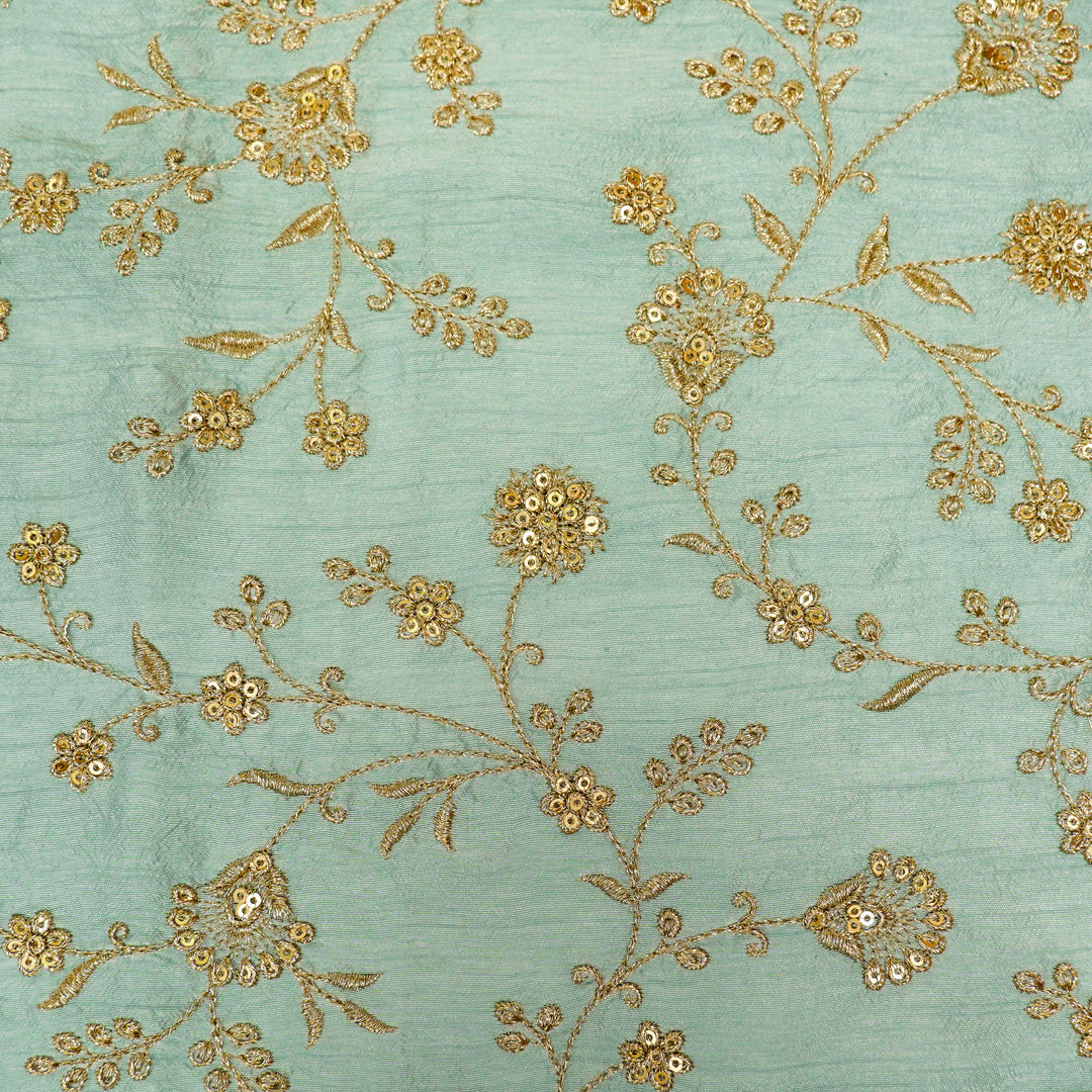 Floral Crown Jaal of Zari with Sequin Touch on Light Grey Semi Raw Silk