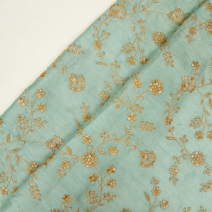 Floral Crown Jaal of Zari with Sequin Touch on Light Grey Semi Raw Silk