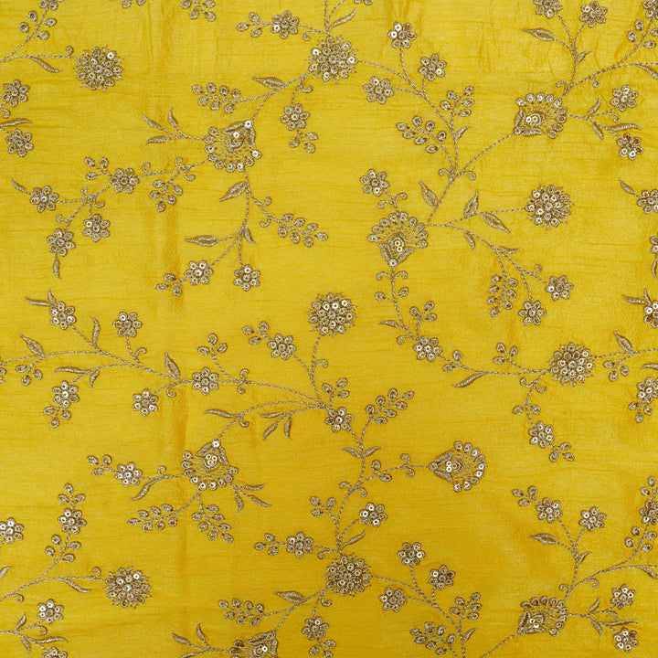 Floral Crown Jaal of Zari with Sequin Touch on Lemon Semi Raw Silk