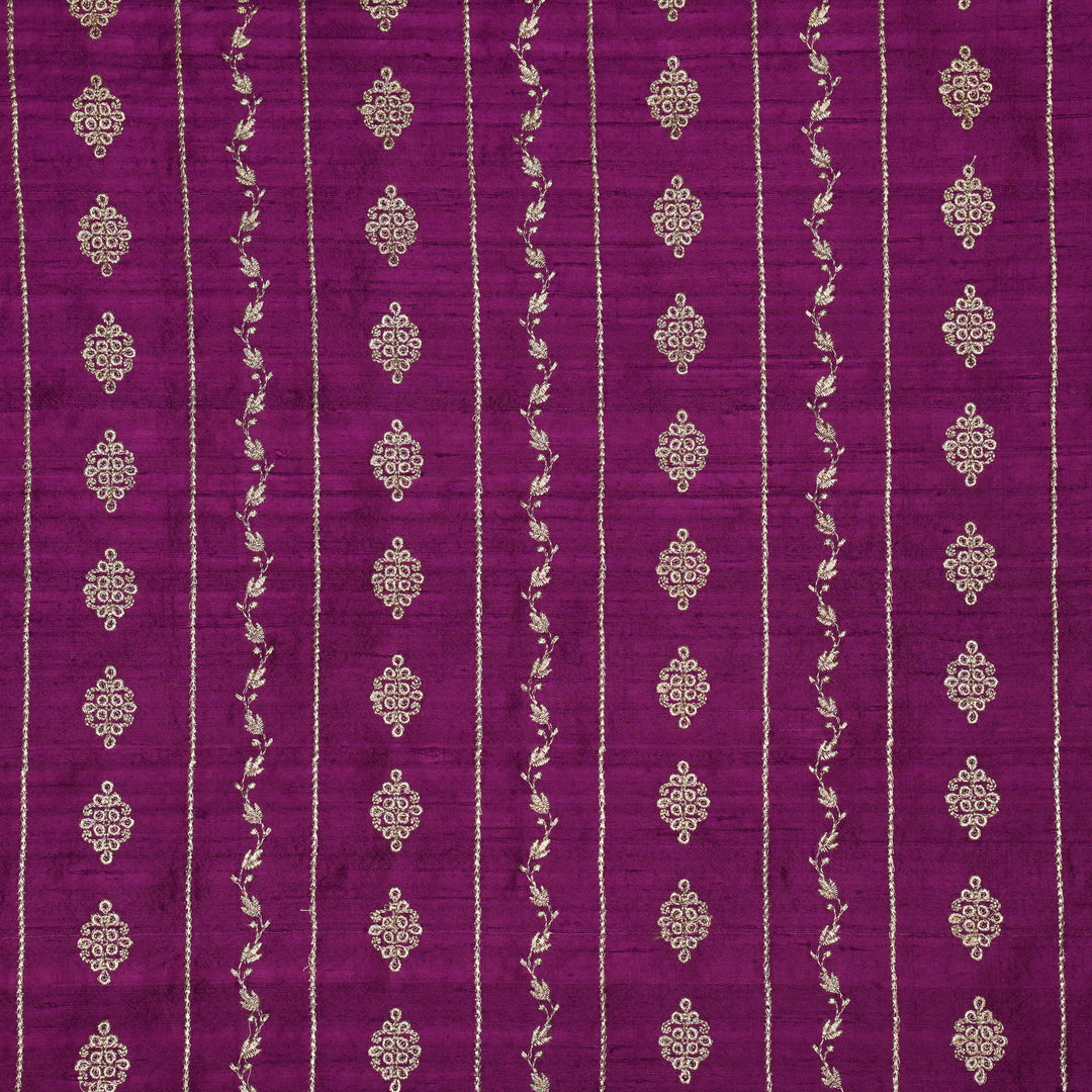 Akaar jaal on Purple Raw Silk Embroidered Fabric
