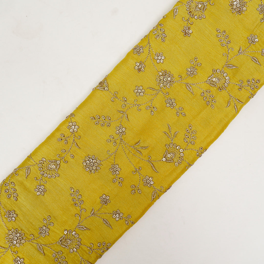Floral Crown Jaal of Zari with Sequin Touch on Lemon Semi Raw Silk