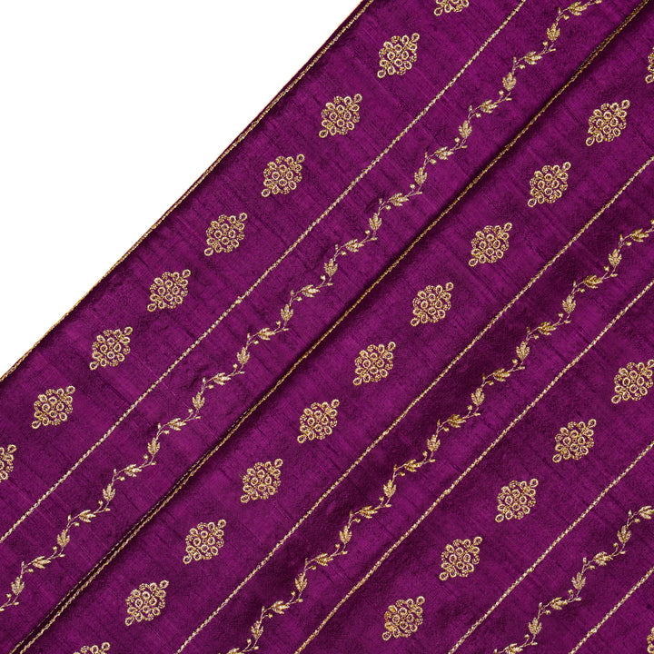 Akaar jaal on Purple Raw Silk Embroidered Fabric