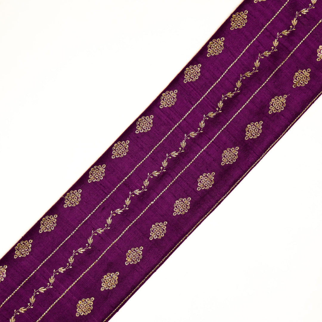 Akaar jaal on Purple Raw Silk Embroidered Fabric