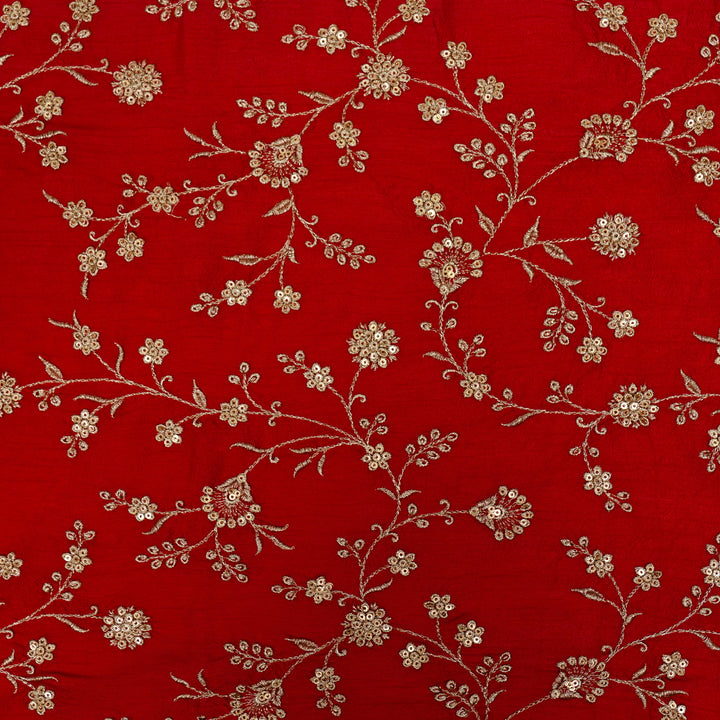 Floral Crown Jaal of Zari with Sequin Touch on Red Semi Raw Silk