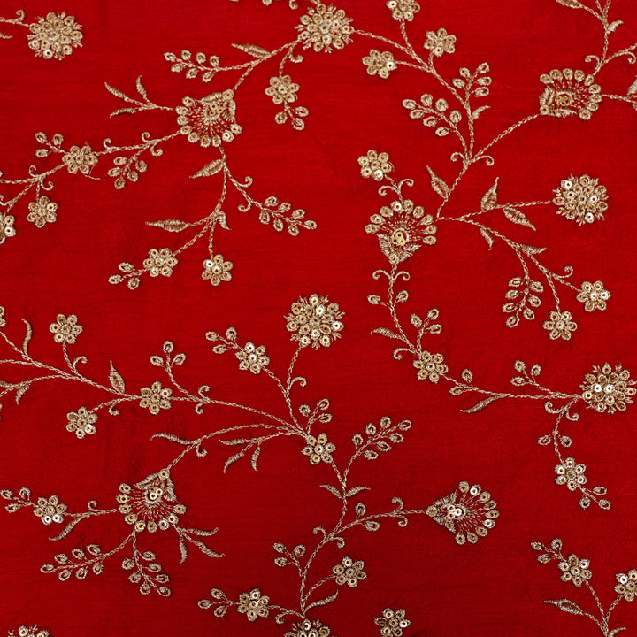 Floral Crown Jaal of Zari with Sequin Touch on Red Semi Raw Silk