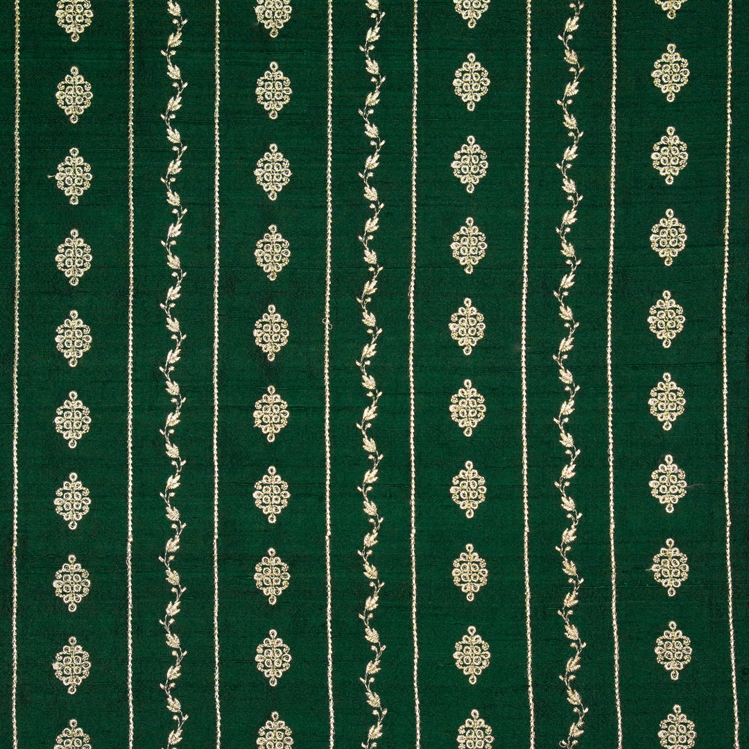 Akaar jaal on Bottle Green Raw Silk Embroidered Fabric