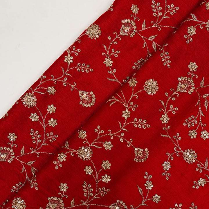 Floral Crown Jaal of Zari with Sequin Touch on Red Semi Raw Silk