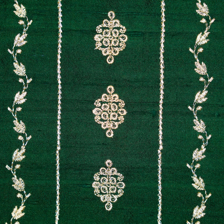 Akaar jaal on Bottle Green Raw Silk Embroidered Fabric