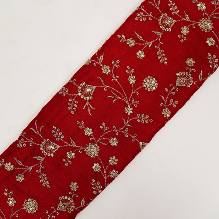 Floral Crown Jaal of Zari with Sequin Touch on Red Semi Raw Silk