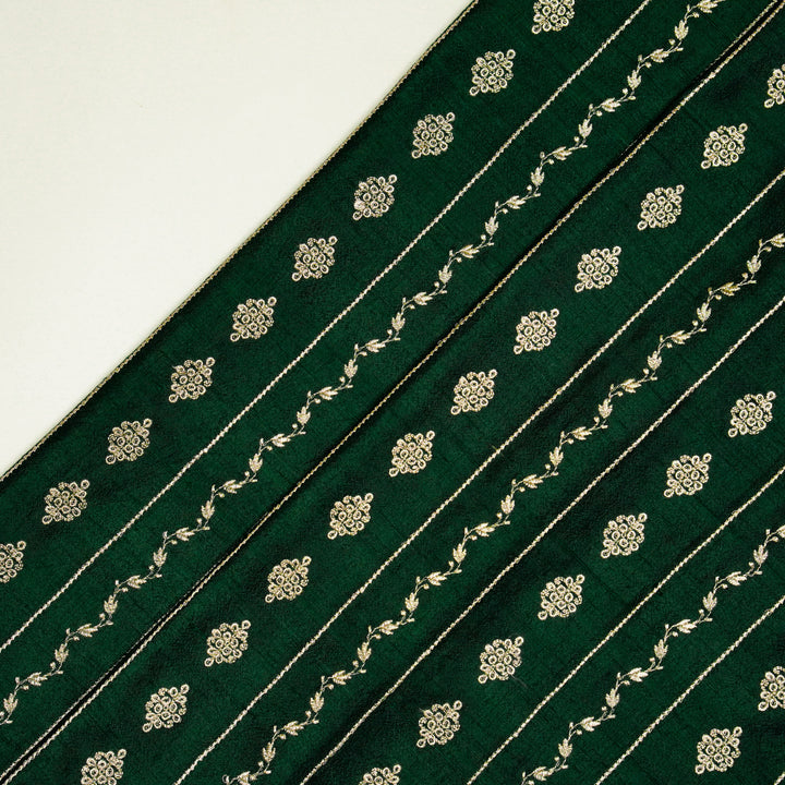 Akaar jaal on Bottle Green Raw Silk Embroidered Fabric
