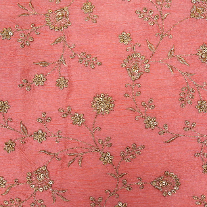 Floral Crown Jaal of Zari with Sequin Touch on Gajari Semi Raw Silk