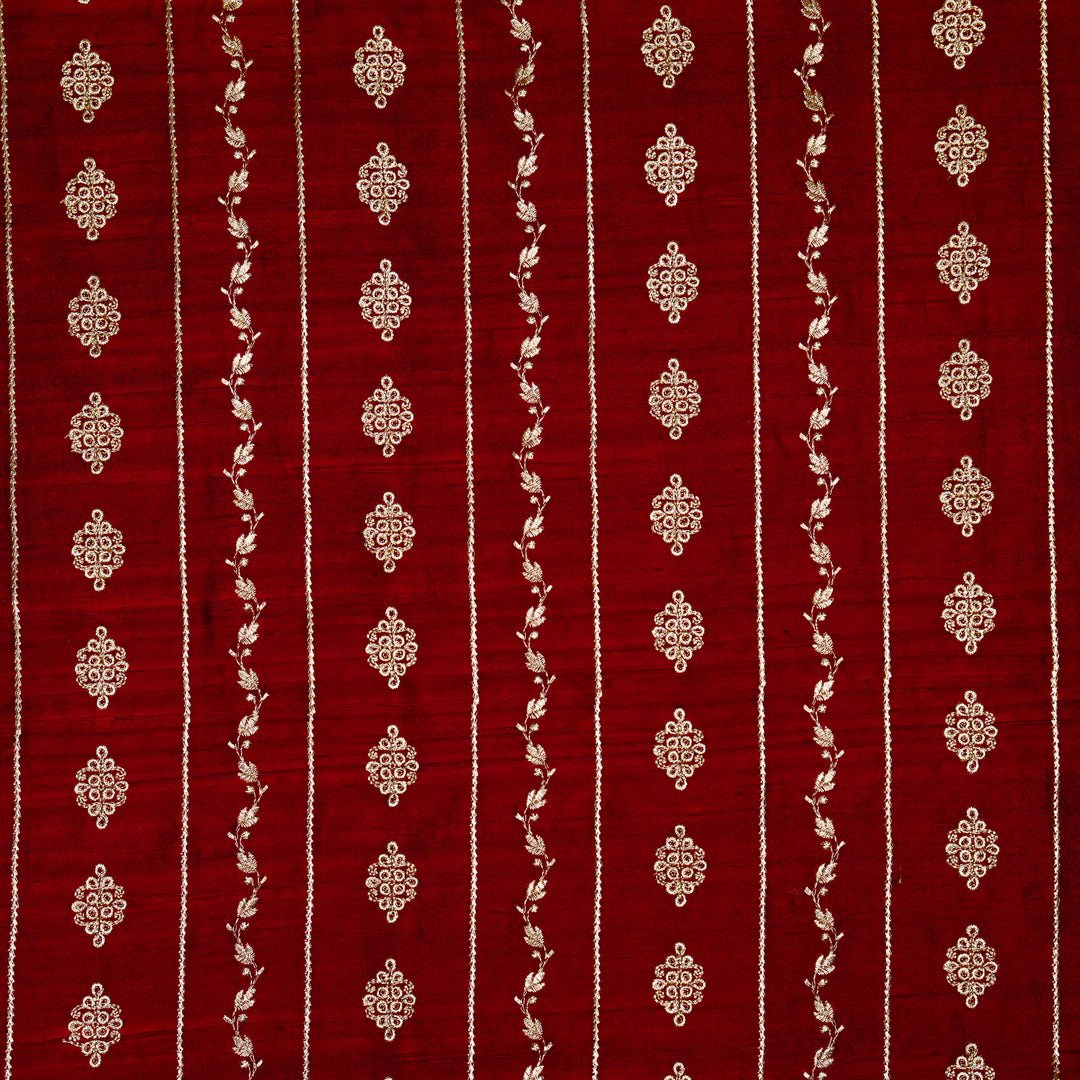 Akaar jaal on Maroon Raw Silk Embroidered Fabric